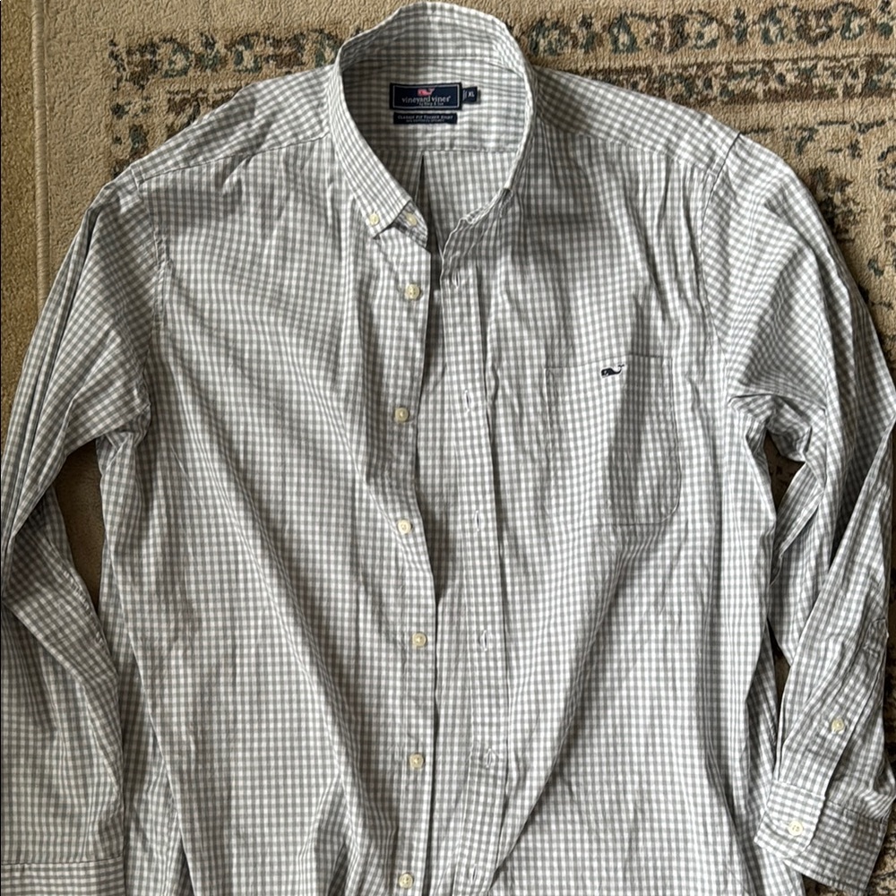 Vineyard Vines Men's Gray Checkered Shirt